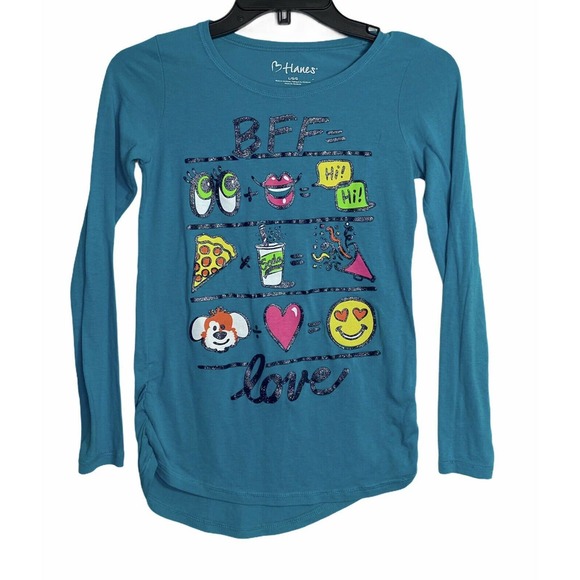 2 LOT Hanes & Girls Emojii Graphic Tee Top - Picture 5 of 12